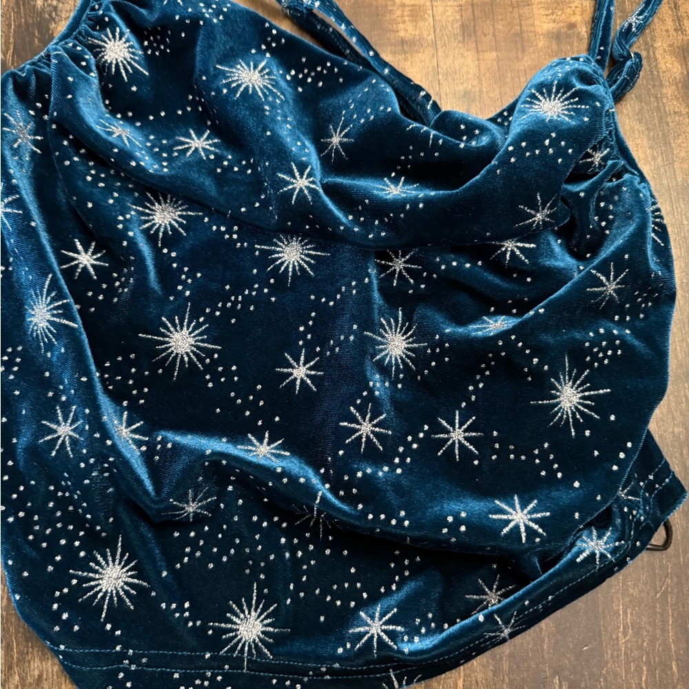 Cider Blue Velvet Starry Cowl Neck cropTop - Picture 2 of 5